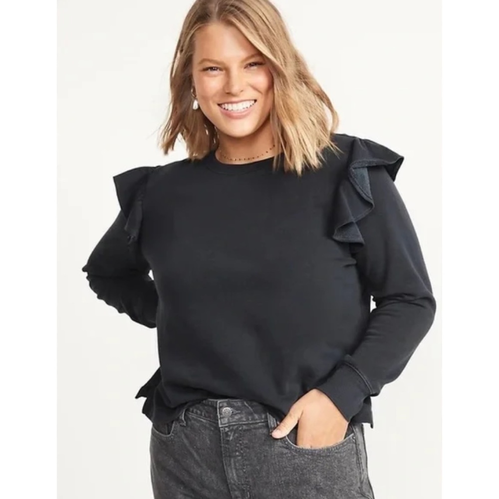 Old Navy Gray Ruffle-Trim French-Terry Cropped Sweatshirt